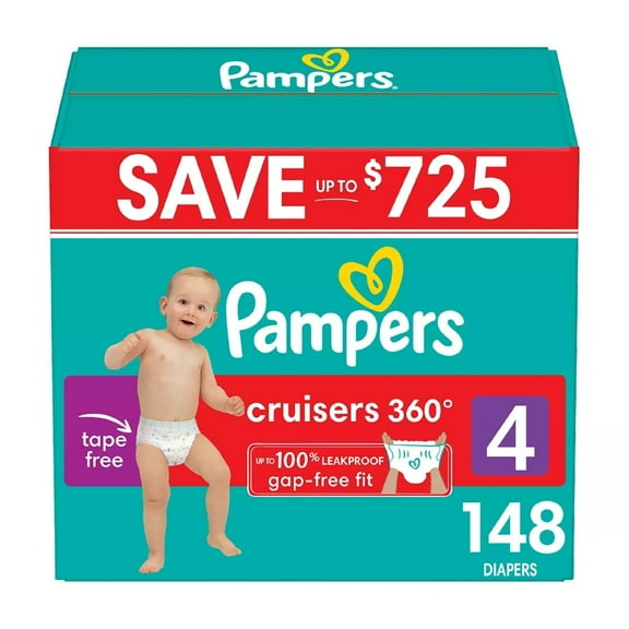 Pampers Cruisers 360 Diapers Gap-Free Fit Size 4 (22 - 37 Pounds) 148 Count