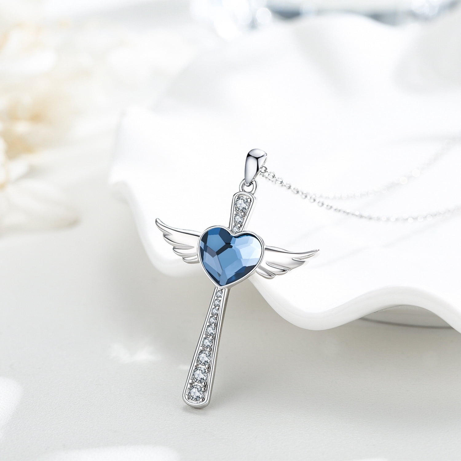 Coachuhhar Angel Wings Necklace 925 Sterling Silver Cross Pendant Necklace Cross Jewelry Gifts for Women