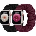 thumbnail image 1 of Negro/rojo vino - Paquete de 2 correas compatibles con correas de Apple Watch de 38 mm, 40 mm y 41 mm, bandas elásticas ajustables para el cabello para iWatch Series 8 7 6 5 4 3 2 1 SE Ultra,, 1 of 5