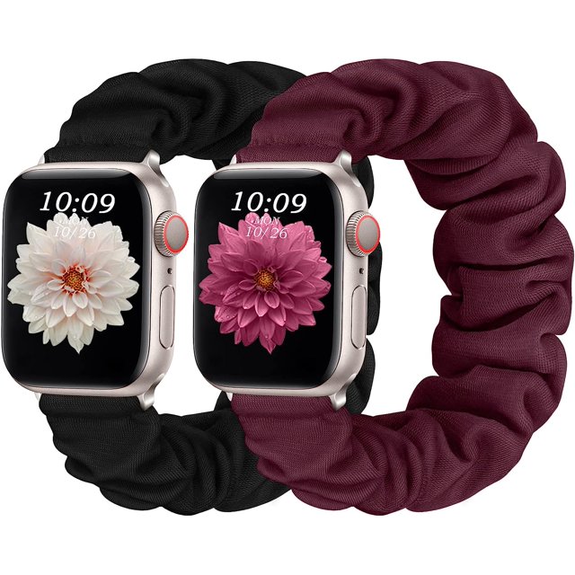 Negro/rojo vino - Paquete de 2 correas compatibles con correas de Apple Watch de 38 mm, 40 mm y 41 mm, bandas elásticas ajustables para el cabello para iWatch Series 8 7 6 5 4 3 2 1 SE Ultra,