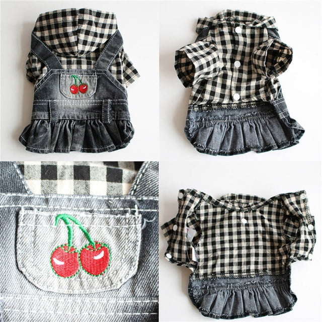ERK Robe pour Chien Brodée de Fruits, Vêtements à Rayures, Veste à Capuche en Denim pour Chiot