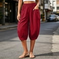 thumbnail image 2 of Horkkom Capris for Women with Pockets Solid Color Elastic Waist Pants Summer Casual Loose Pants M, 2 of 9
