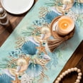 thumbnail image 2 of Beach Coastal Teal Cotton Linen Table Runner for Dining Kitchen, Nautical Shell Starfish Coral Summer Wedding Outdoor Party Tablerunners, Dresser Scarf Coffee Tablecloth Runners 13x70 Inches, 2 of 9