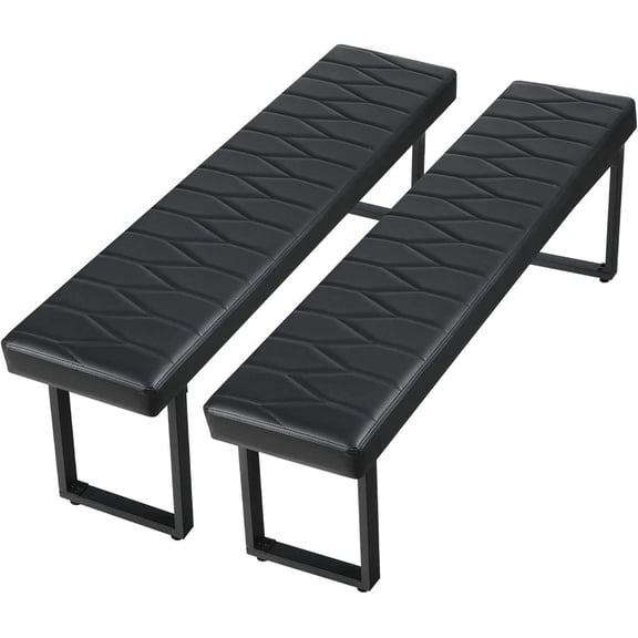 58" Padded Dining Bench Set of 2 for 6–8 People, Indoor Cushioned Long Bench for Dining Room, Entryway, Bedside or Shoe Storage (Black)