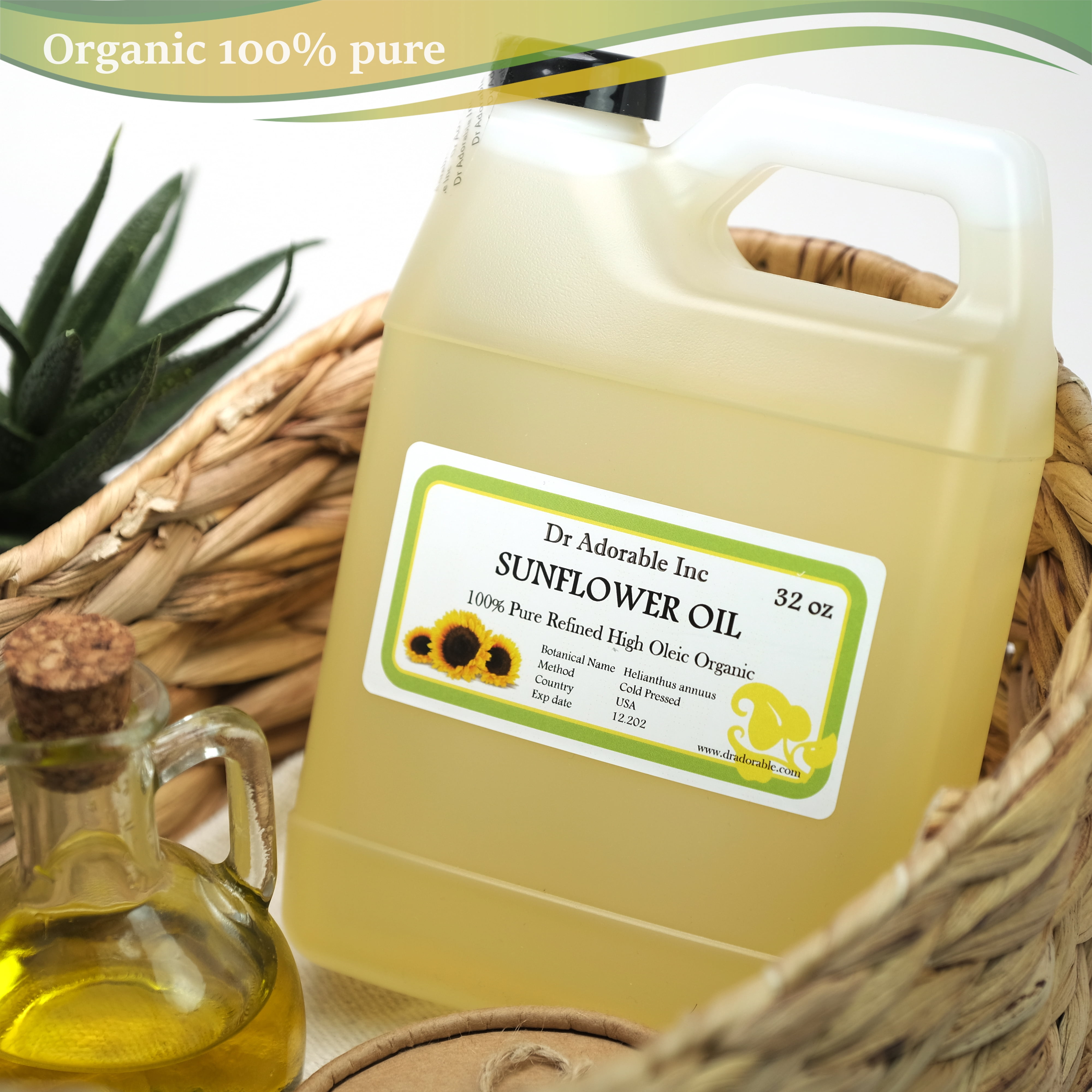 Dr. Adorable - Sunflower Seed Oil REFINED - 100% Pure Organic Cold Pressed Extra Virgin - 32 oz