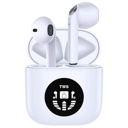 VEAT00L Bluetooth Headphones True Wireless Earbuds, IPX5 Waterproof In-Ear Earbuds with Mic with Noise Cancelling and Wireless Charging (White) for iPhone 13 Pro Max XS XR Samsung Android