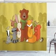 thumbnail image 1 of Forest Shower Curtain, Animals of the Forest with Deer Raccoon Deer Birds Squirrel Friendship Companionship, Fabric Bathroom Set with Hooks, 69W X 84L Inches Extra Long, Multicolor, by Ambesonne, 1 of 3