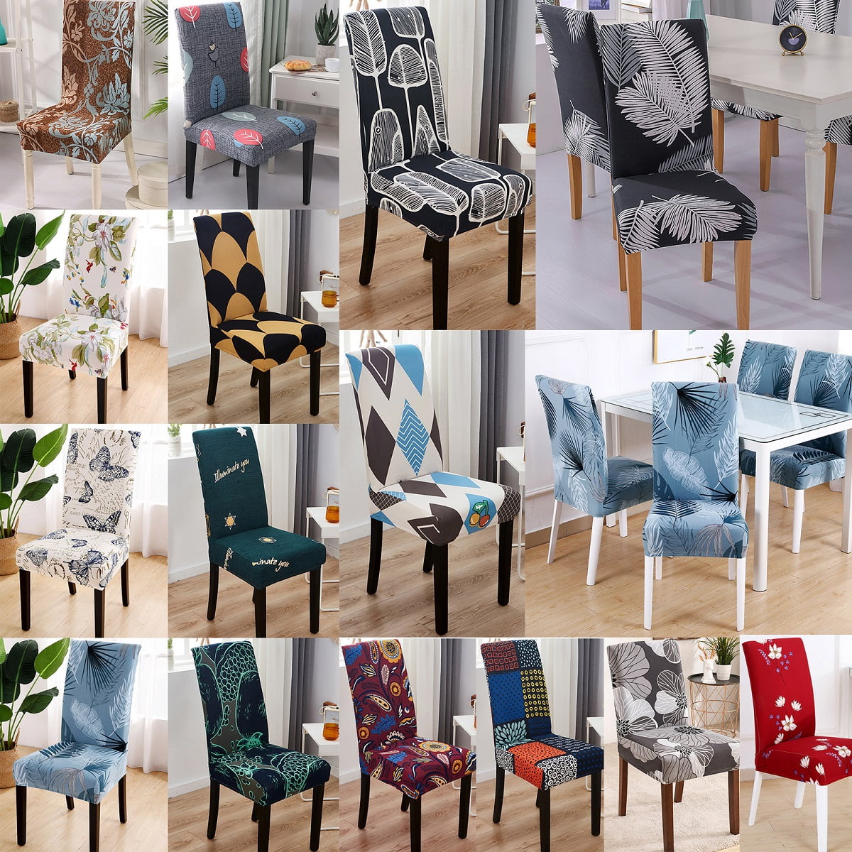 Set of 2/4/6/8 Stretch Removable Washable Dining Room Chair Seat Cover Slipcover 