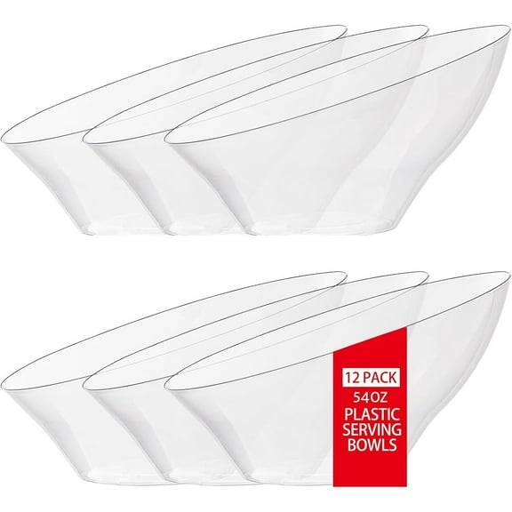 54 OZ Clear Plastic Serving Bowls (12 Pack) - Angled Serving Bowls Disposable for Chip&Candy - Party Table Salad and Fruit