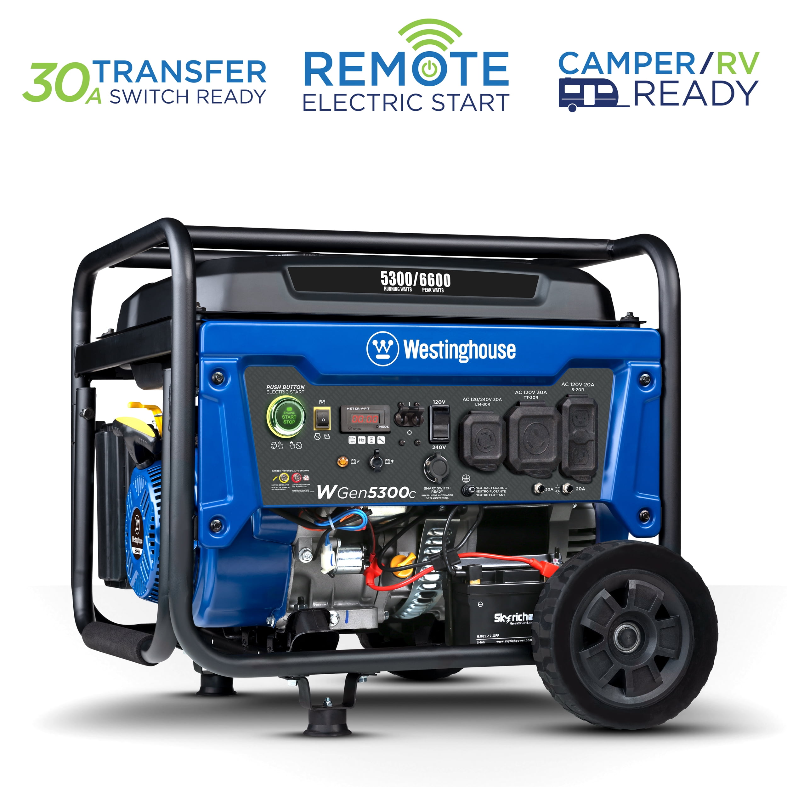 Westinghouse 6600 Peak Watt Home Backup, Gas Powered Portable Generator, Remote Electric Start, CO Sensor