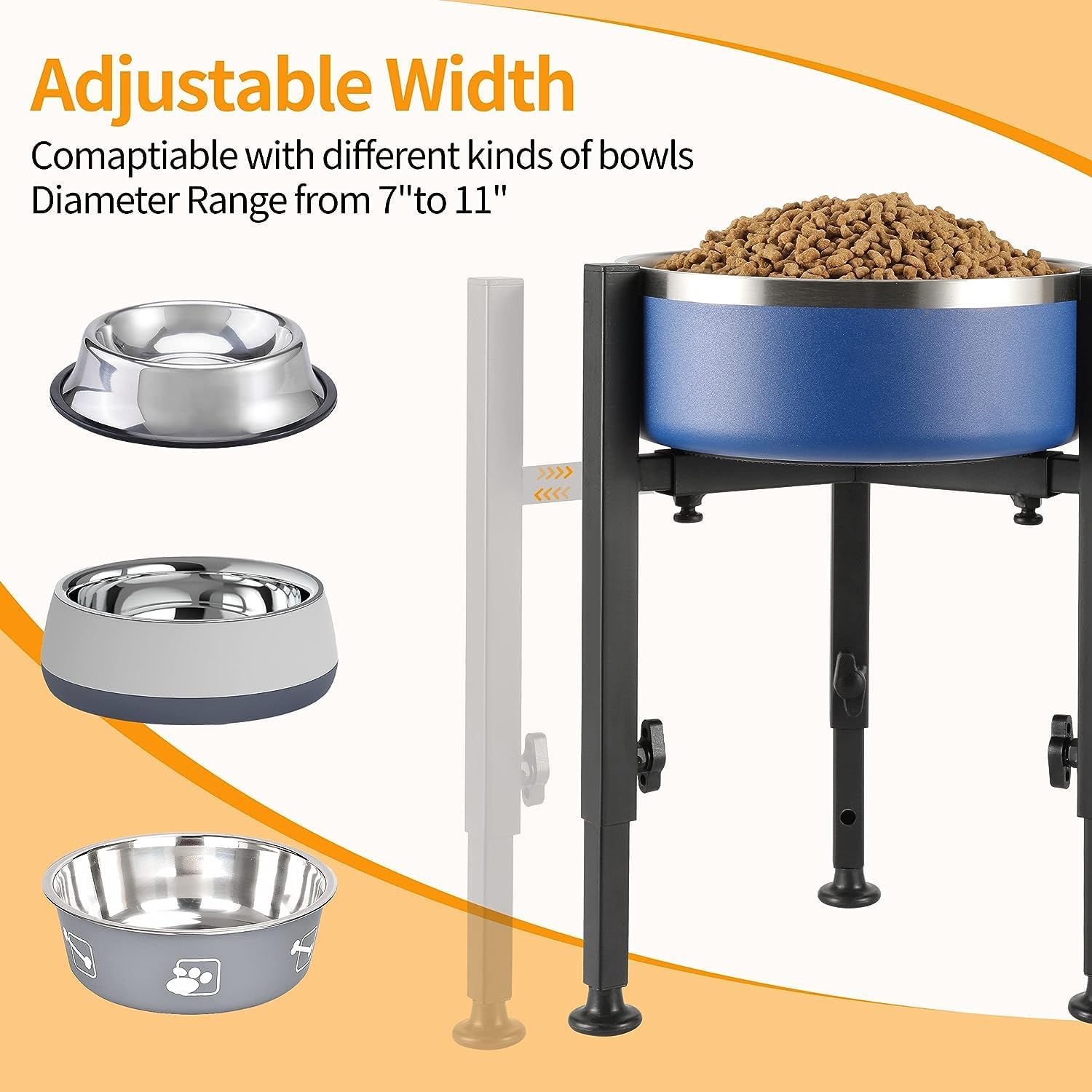 Adjustable Anti-Slip Dog Bowl Stand - Height Adjustable Feeder for Large/Small Dogs, Dog Bowl Stand Adjusts to 4 Heights, Black