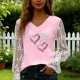 thumbnail image 5 of Blmnix Valentine Womens Blouses Dressy Pullover Lace T Shirt Pink Long Sleeve V-Neck Christmas Family Shirts, 5 of 6