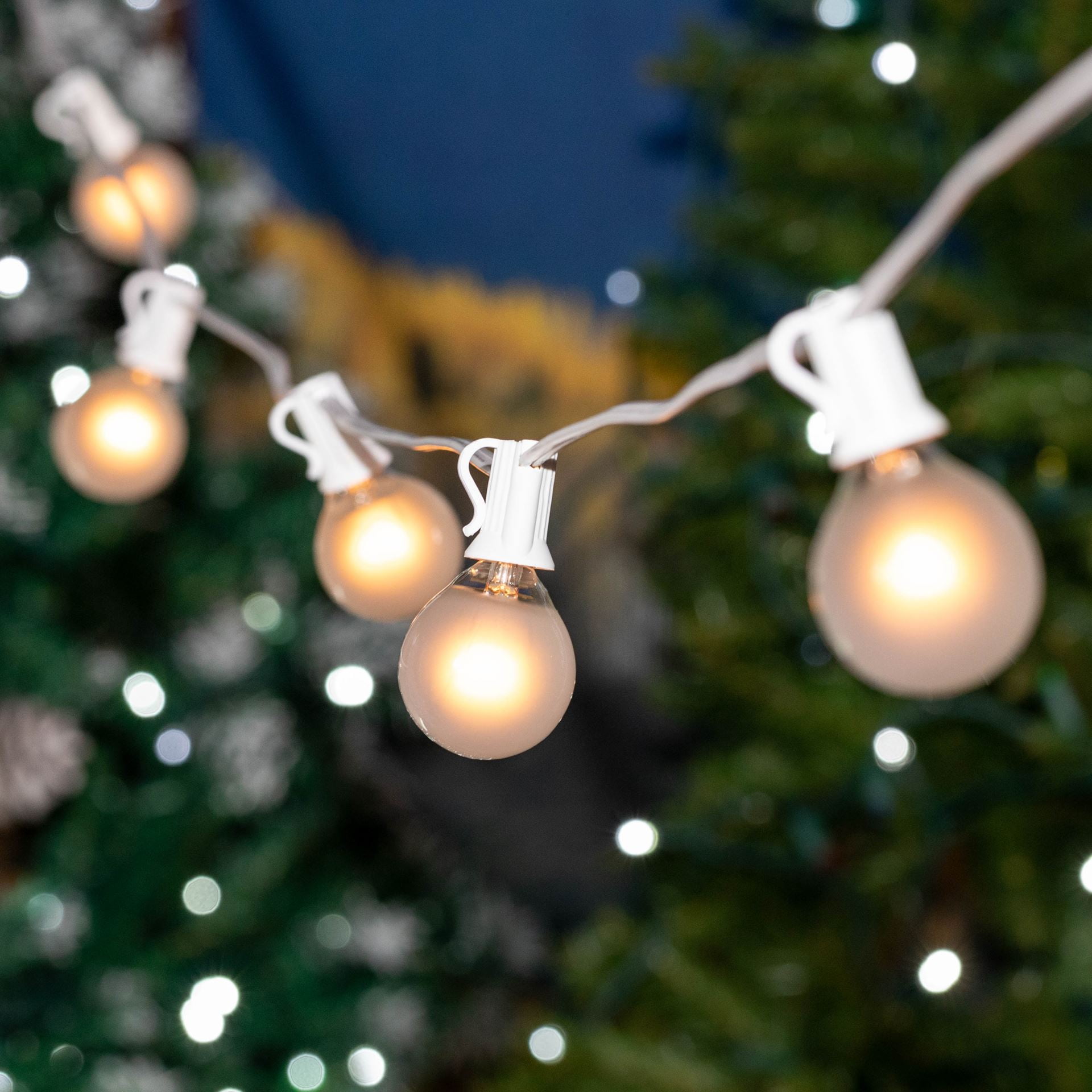 Novelty Lights 100 Feet Frosted White G40 Globe Outdoor Patio String Lights, White Wire