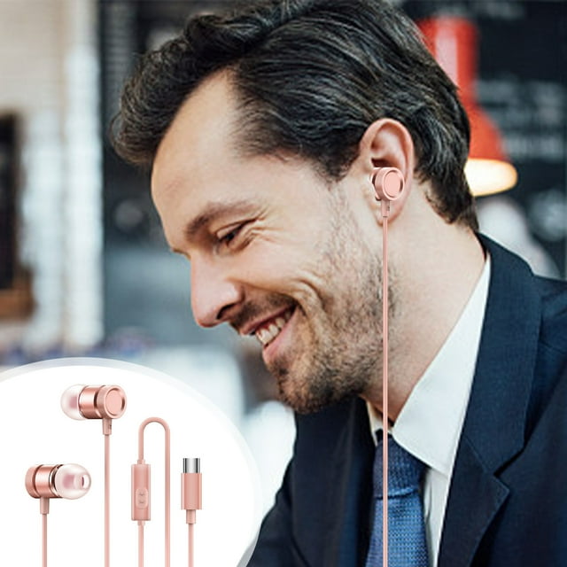 COM1950s Metal In-Ear Headphones with Type-C Plug, Heavy Bass Stereo Sound, Hd Microphone, Ergonomic Comfort Fit and Tangle-Free Cable for Wide Compatibility