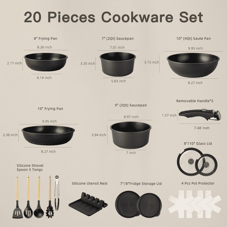 Astercook 20-Piece Stackable Nonstick Cookware Set Black photo 5