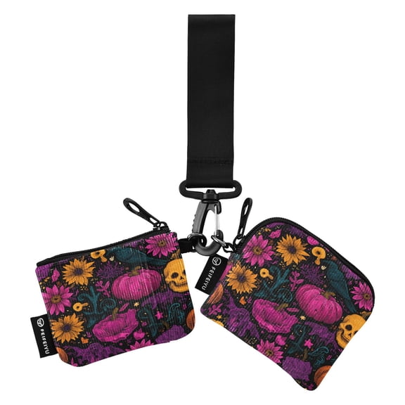 Women's Coin Purses Keychain Wallet Mini Zip Dual Pouch Wristlet Portable Coin Purse Small Wallets For Travel Sports Outdoors Halloween Purple Pumpkin