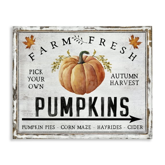 Stupell Industries Farm Fresh Pumpkin Holiday Painting Gallery Wrapped Canvas Art Prints Wall Art, 20 x 16