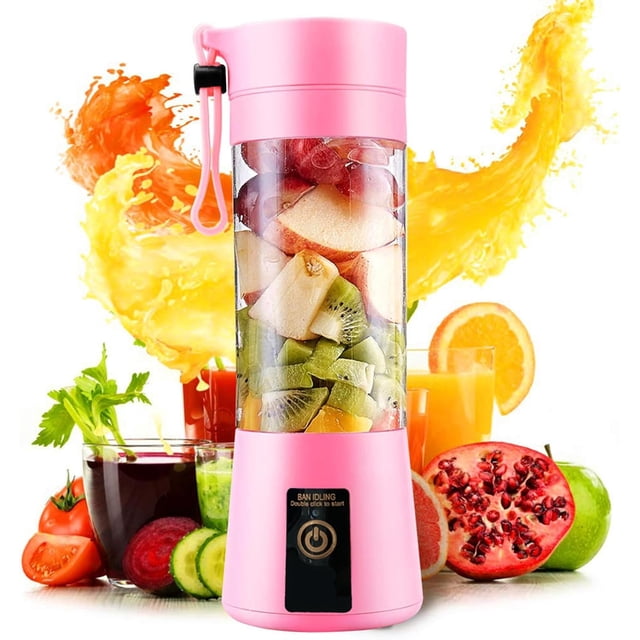 YSTIANN Portable Mini Blender USB Rechargeable 380ml for Smoothies, Shakes, Fresh Juice with Six Blades - Lightweight Travel Office Kitchen Use, Pink WJ85-1997