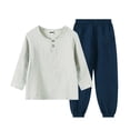 thumbnail image 2 of Zpanxa Boys Summer Outfits Kids Summer Solid Color Sports Long Sleeve Round Neck Two Piece Outfit Navy 7 Years, 2 of 5