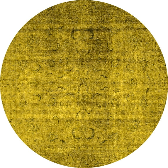 Ahgly Company Machine Washable Indoor Round Persian Yellow Traditional Area Rugs, 5' Round