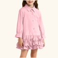 thumbnail image 2 of SBYOJLPB Children's Solid Color Dress Lapel Button Long Sleeve Dress for School Season Casual Comfortable Skirt, 2 of 7