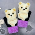 thumbnail image 3 of Women Girls Gloves Warm Soft Cute Cat Plush Convertible Flip Top Winter Fingerless Thick Mittens for Teen, 3 of 8
