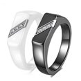 thumbnail image 3 of HIJONES Women's Stainless Steel Flat Rectangle Cubic Zircon Inlaid 5MM Cermaic Couple Signet Ring Wedding Jewelry White Size 7, 3 of 4