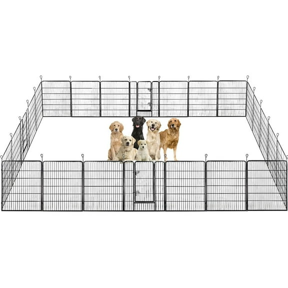 ZephyPaws Dog Playpen Outdoor,24 Panels Heavy Duty Dog Fence 40" Height Anti-Rust with Doors,Portable for RV Camping Yard,Black