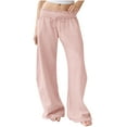 thumbnail image 1 of Women's Low Rise Y2K Wide Leg Sweatpants Cotton-Polyester Baggy Drawstring Joggers with Pockets for Fall Winter Daily Gym，Pink，M, 1 of 9