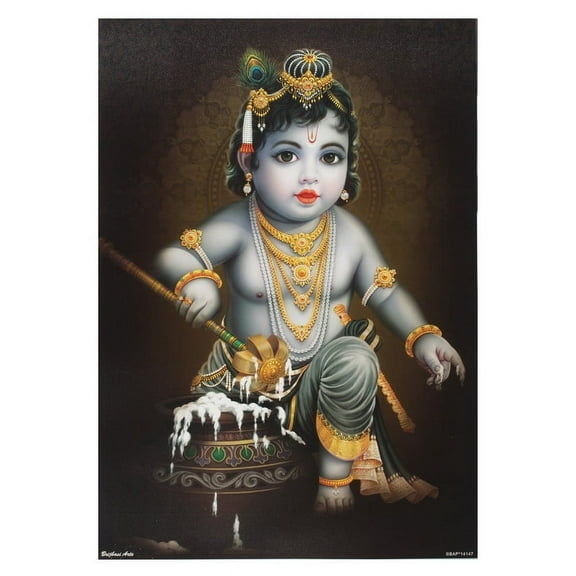 Bm Traders Makkhan Chol Bal Krishna Wall Poster Print Without Frame (20 X 28 Inches) OR (50.80 Cm X 71.12 Cm) Religious Gifting