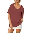 thumbnail image 3 of FAHXNVB Women's V Neck Hoodies Fashion Short Sleeve Oversized Sweatshirt Casual Loose Fit Summer Drawstring Pullover Tops, 3 of 5