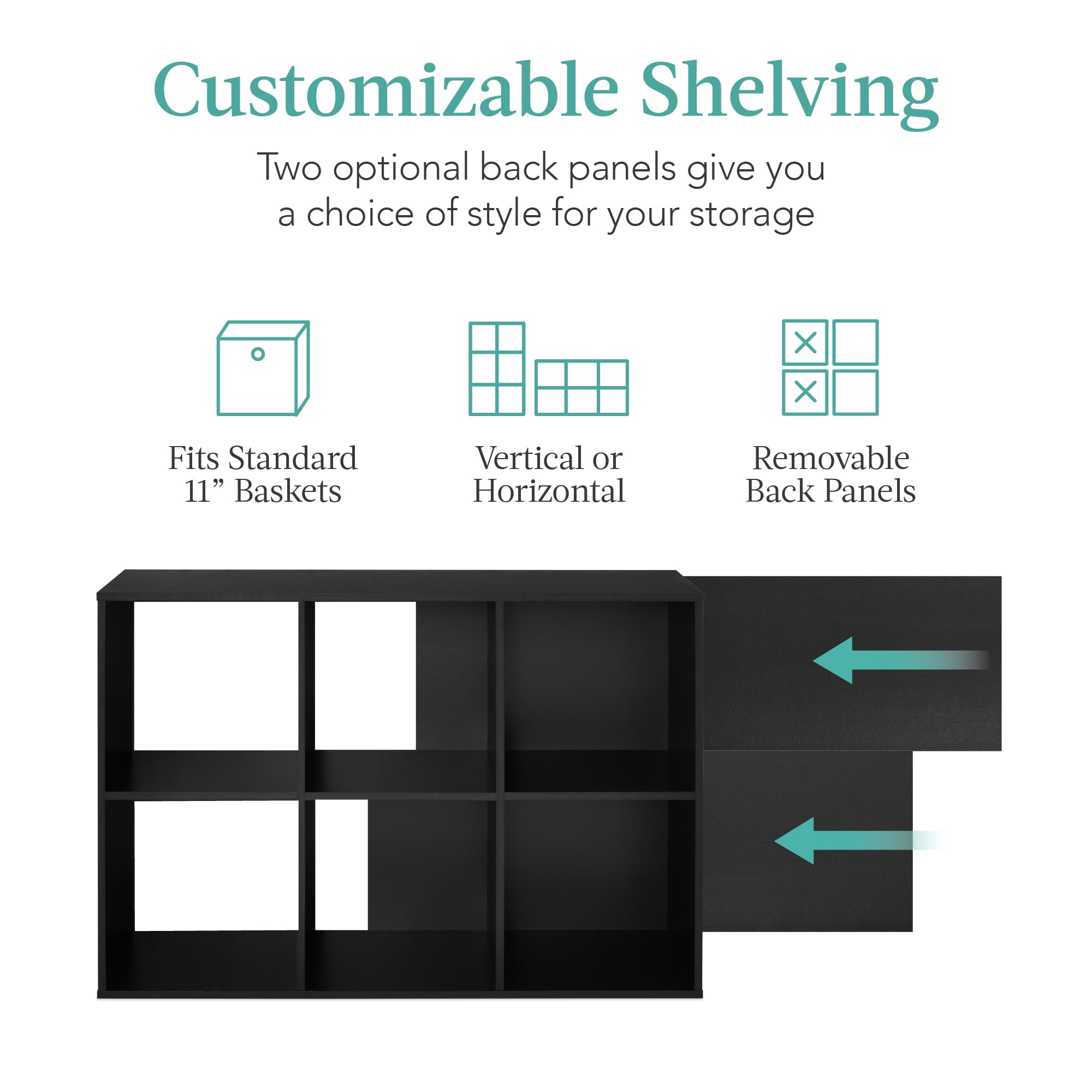 Best Choice Products 6-Cube Bookshelf, 11in Display Storage System, Organizer w/ Removable Back Panels - Black