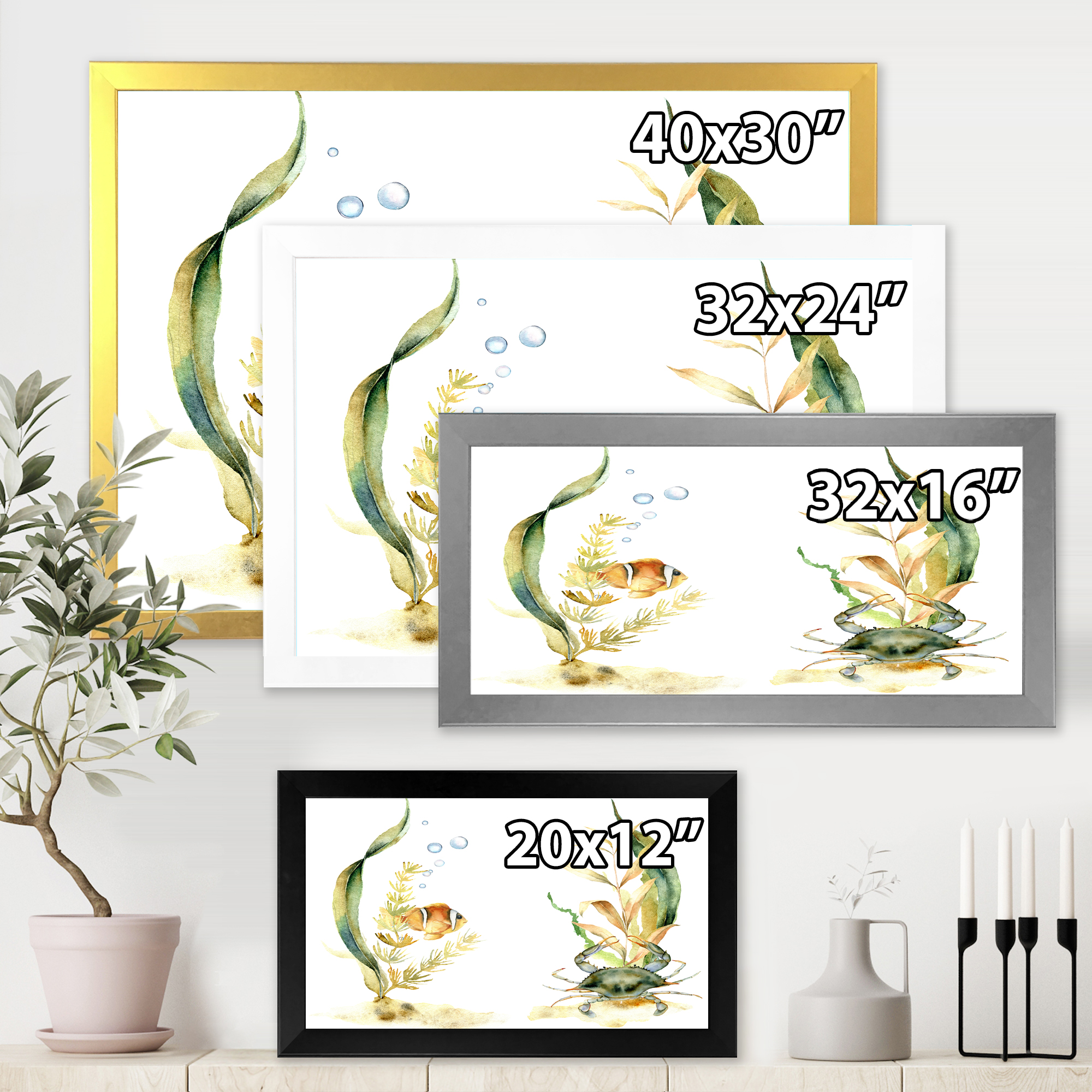 Designart 'Tropical Fish With Air Bubble and Algae' Traditional Framed Art Print