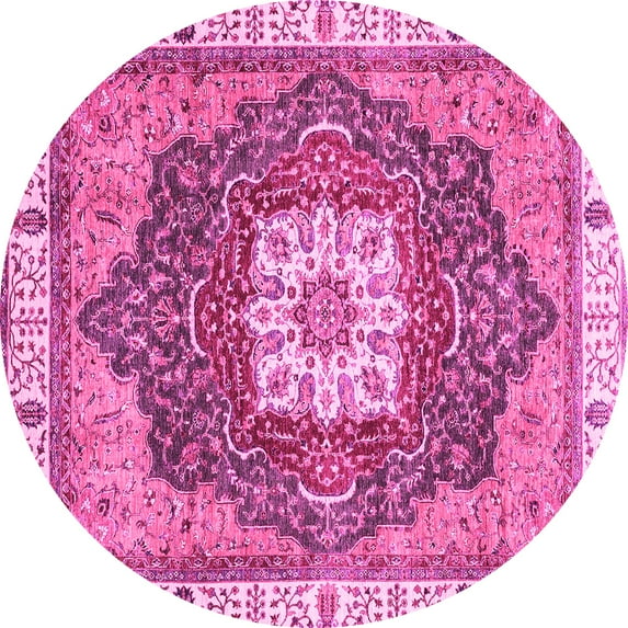 Ahgly Company Indoor Round Abstract Pink Modern Area Rugs, 7' Round