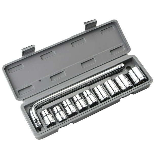 Juego de 10 llaves de vaso para reparación de automóviles, kit de herramientas mecánicas de 8 a 24 mm con caja gris