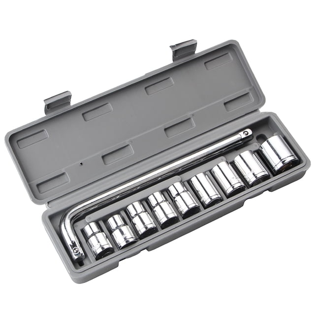 Juego de 10 llaves de vaso para reparación de automóviles, kit de herramientas mecánicas, hardware de 8 a 24 mm con caja gris