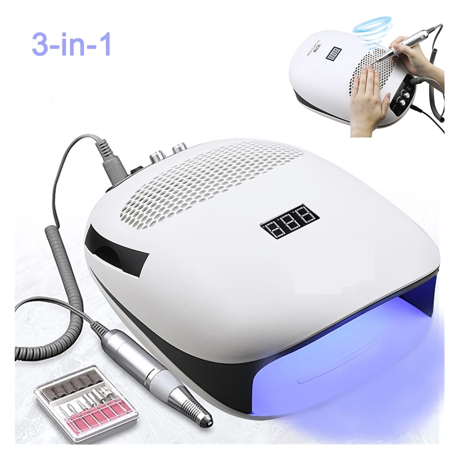 Nail Dust Vacuum, 140W 3-IN-1Multifunction Nail Dust Vacuum Cleaner Electric Nail Drill UV LED Nail Lamp Manicure Machine For Nail Salon Too ,Powerful Suction