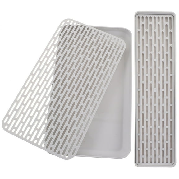 OFFIGAM 2Pcs Draining Tray Kitchen Dish Drying Rack Rectangular White 15X4.1X0.7In For Countertop Use
