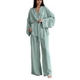 thumbnail image 2 of Pajamas for Women Set 2PC Plus Size- Relaxed Fit Solid Color Long Sleeve Tops Pants Loungewear Nightdress Button Down with Pocket Plush Sleepwear, 2 of 9