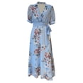 thumbnail image 6 of DHFJKG Women's Floral Printed V Neck Short Sleeve Comfortable Casual Dress For Daily Wear Stylish Flowy Midi Dress Summer Vacation Sundress Plus Size Elegant Classy Wedding Guest, 6 of 9