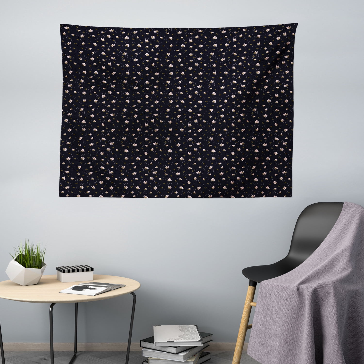 Jasmine Tapestry, Continuous Fawn Leaves and Blush Petals Abstract ...