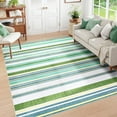 thumbnail image 3 of Astorug 4x6 ft Green Machine Washable Rug Geometric Striped Low-Pile Carpet, Non-Slip Boho Design for Bedroom/Office/Kitchen, 3 of 8
