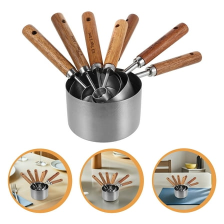 ETEREAUTY 8Pcs Stainless Steel Measuring Cups Set with Wood Handle for Precise Home Baking