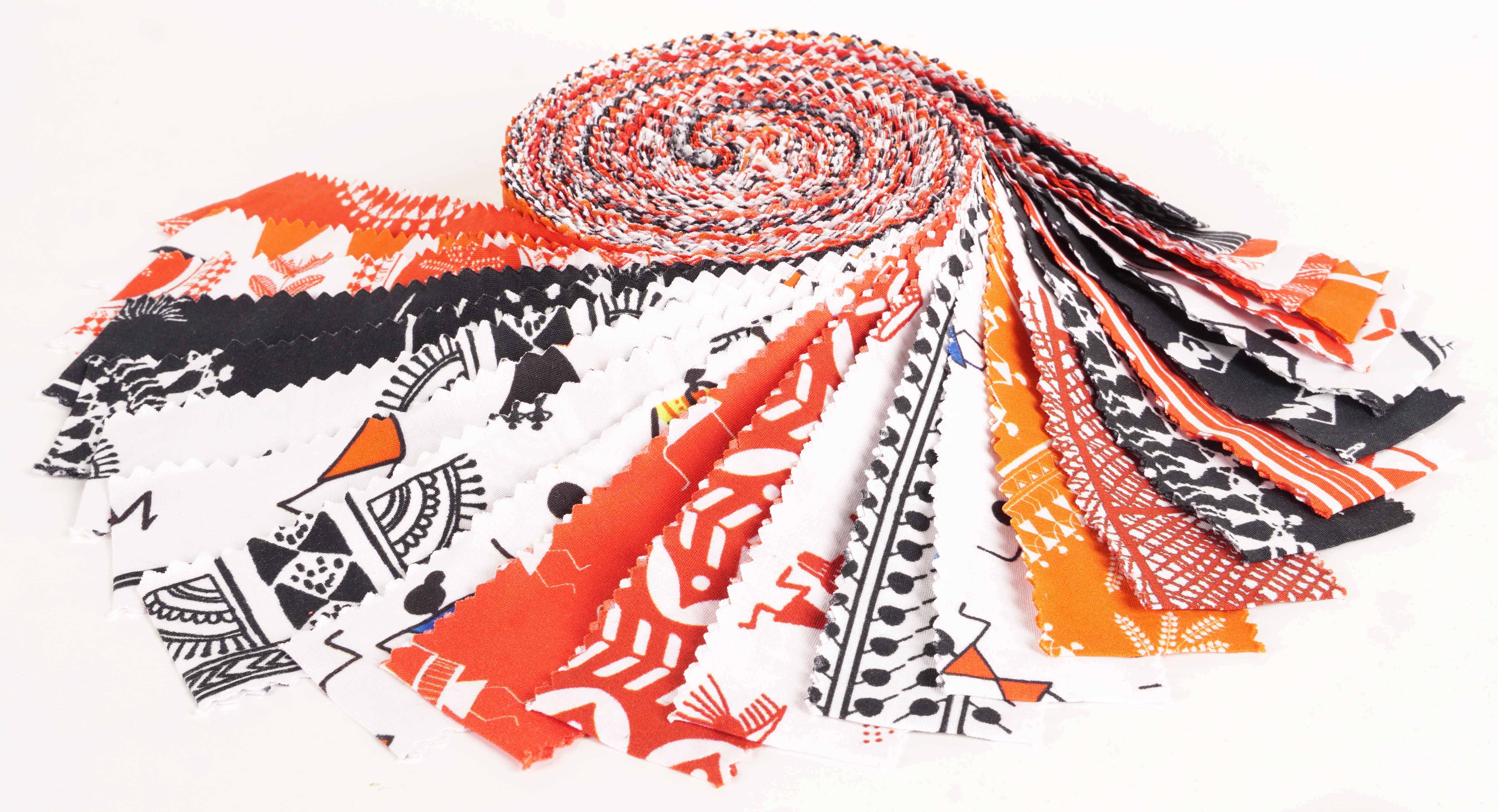 Soimoi 40Pcs Warli Print Precut Fabrics Strips Roll Up 1.5 inches Cotton Jelly Rolls For Quilting - Orange