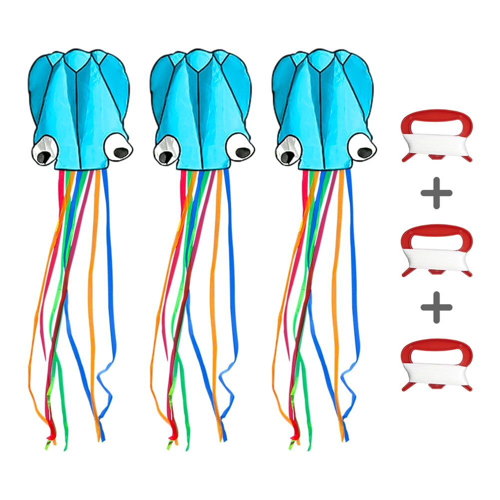 Kepooman 3 PCS Outdoor Large Octopus Kite with Long Colorful Tail, 27.55" * 157.48", Blue Kepooman 3 PCS Outdoor Large Octopus Kite with Long Colorful Tail, 27.55" * 157.48", Blue