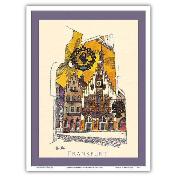 Frankfurt Germany - Vintage Airline Travel Poster by David Klein c.1950s - Master Art Print (Unframed) 9in x 12in