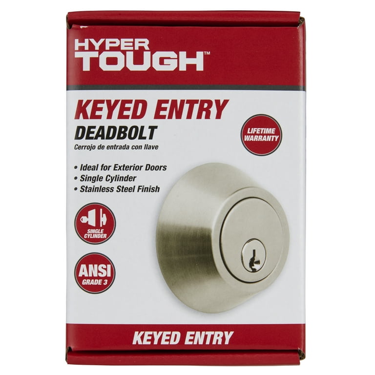 Hyper Tough Keyed Entry Single Cylinder Deadbolt, Stainless Hyper Tough Keyed Entry Single Cylinder Deadbolt, Stainless