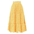 thumbnail image 4 of YDFCWXW Women's Casual Floral Print Pleated Skirt Chiffon Elastic Waist A-Line Midi Length Skirt Yellow, S, 4 of 5