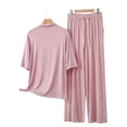 thumbnail image 4 of BUIGTTKLOP Womens Plus Size Pajamas Sets Half Sleeve High Neck Tops Drawstring High Waisted Lounge Pants Summer Outfits, 4 of 6