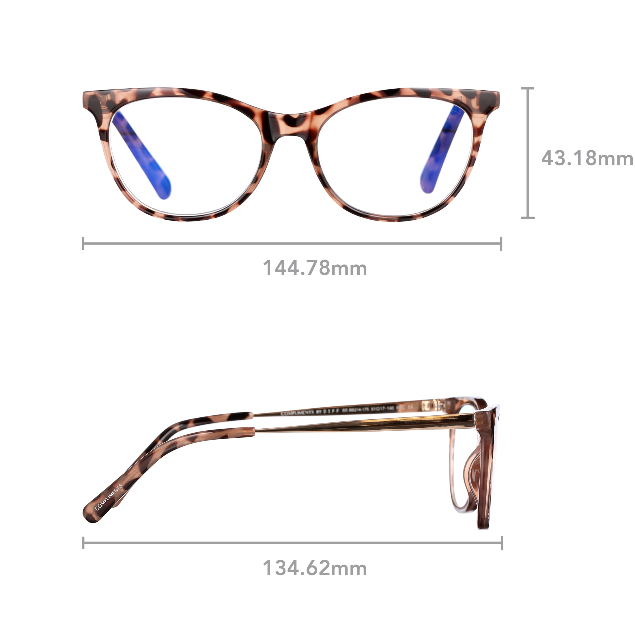 Compliments by DIFF Eyewear Darcy Blue Light Reading Glasses Beige Tortoise +1.75